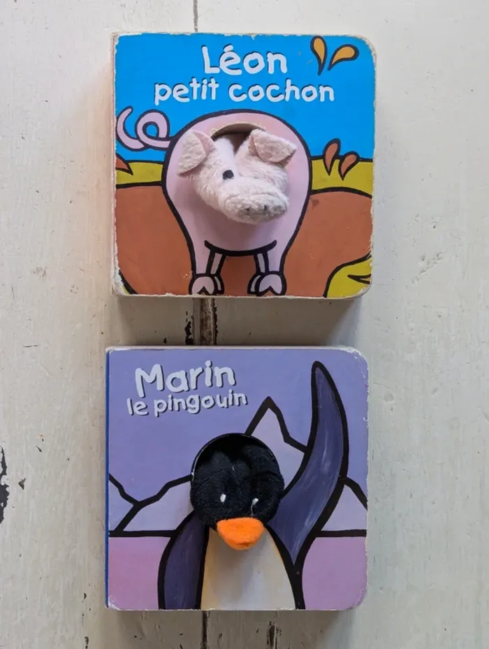 Lot 2 livres marionnettes – Léon le cochon & Marin le pingouin
