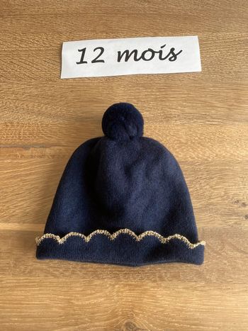 Bonnet bleu marine doré 12 mois