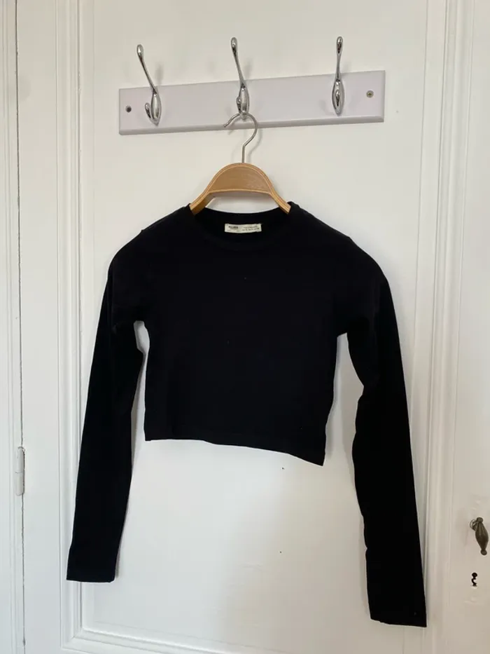 Crop top manches longues noir S
