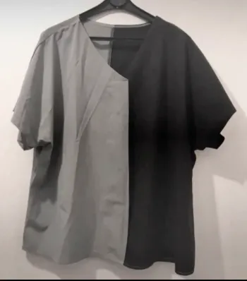 Haut femme col v manches courtes noire et gris taille 44
