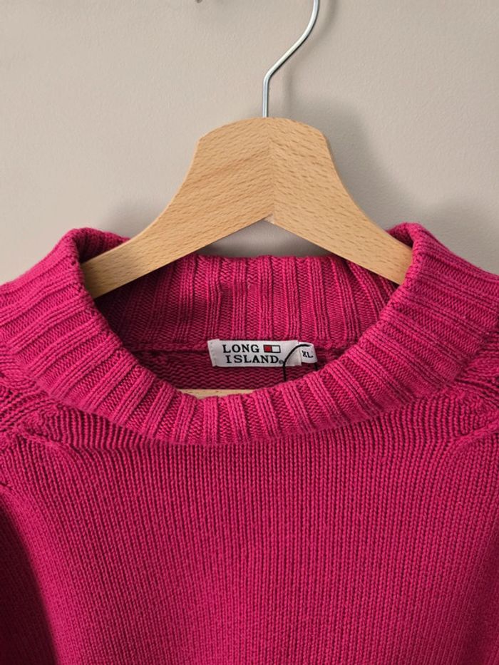 Pull Long Island fuchsia torsadé XL col montant / tendance vibrant - photo numéro 4