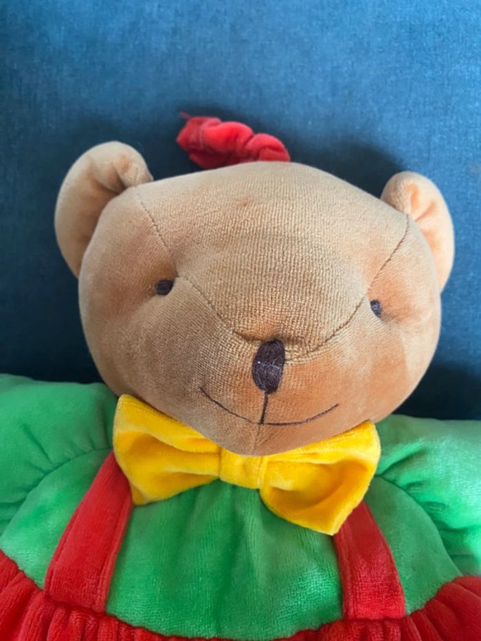 Ancien Doudou Range Pyjama Baby Sun. Ours Rouge Vert Jaune. - photo numéro 5