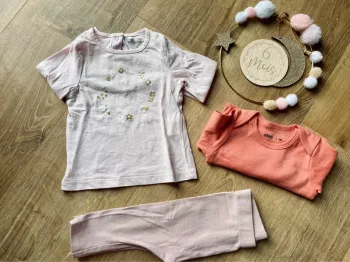 🌟 Ensemble 3 vêtements fille (tee shirt - leggings - body) manches longues - 9 mois