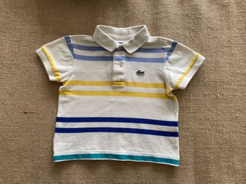 Polo beige rayé bleu et jaune Lacoste 