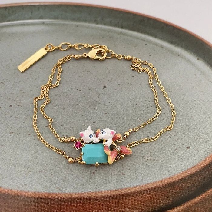 Bracelet chats sur pierre turquoise