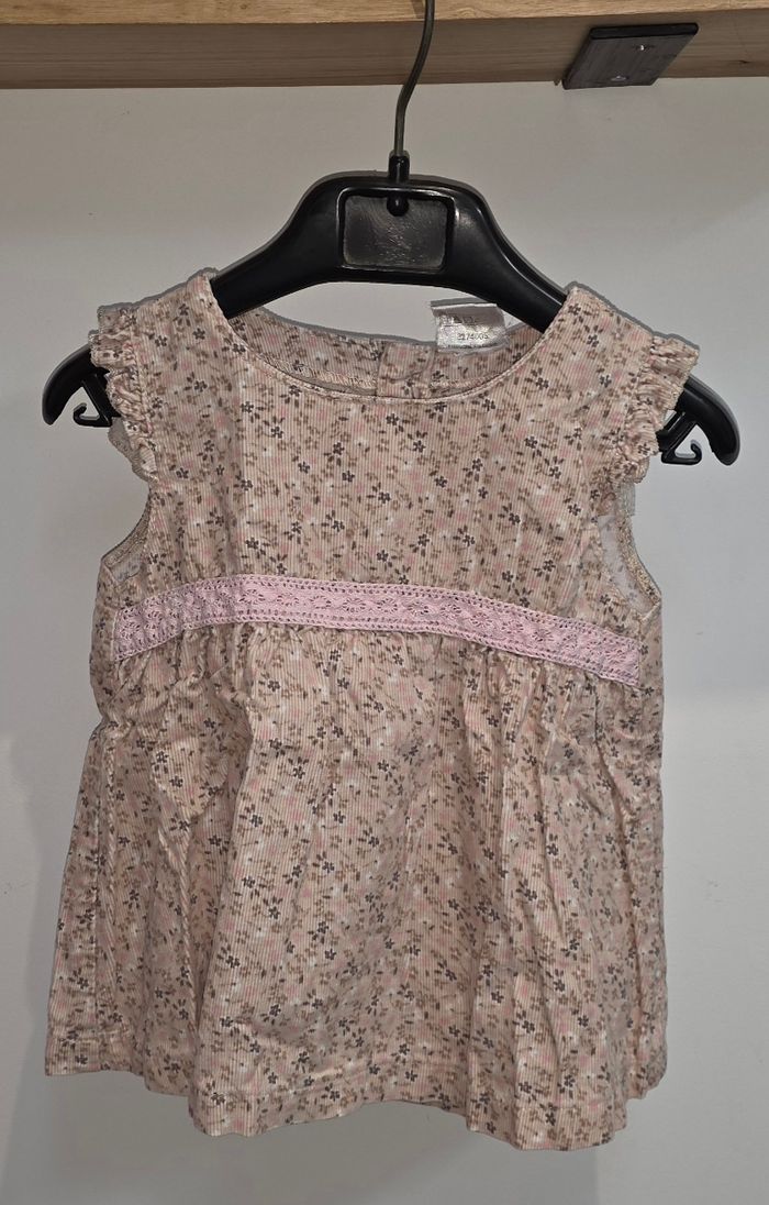 Tunique velours côtelé rose/beige 18 mois