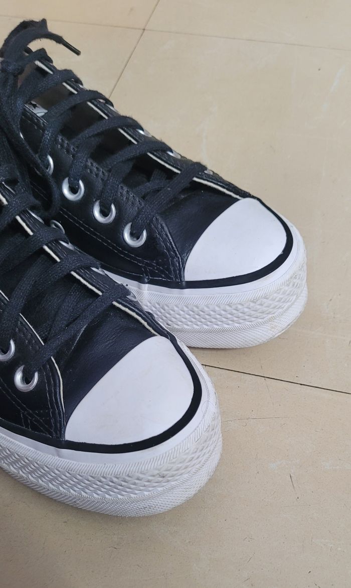 Converses basses platforme cuir noir - photo numéro 3