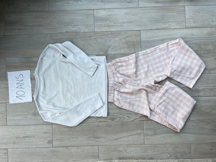 Pyjama pantalon à carreaux rose et blanc fille 10 ans - photo numéro 5