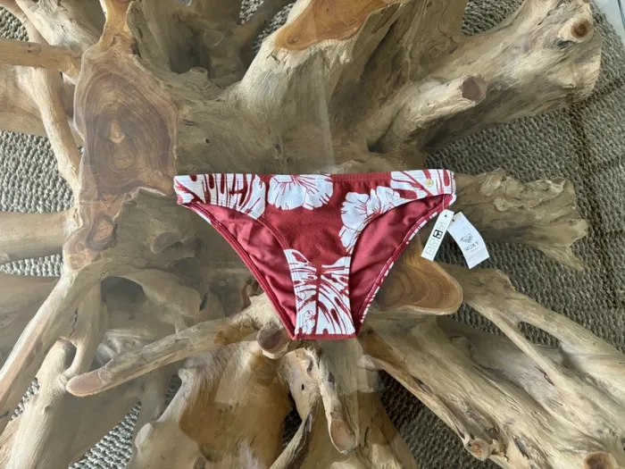 Bas de maillot de bain Roxy femme tropic fleur feuille marron blanc