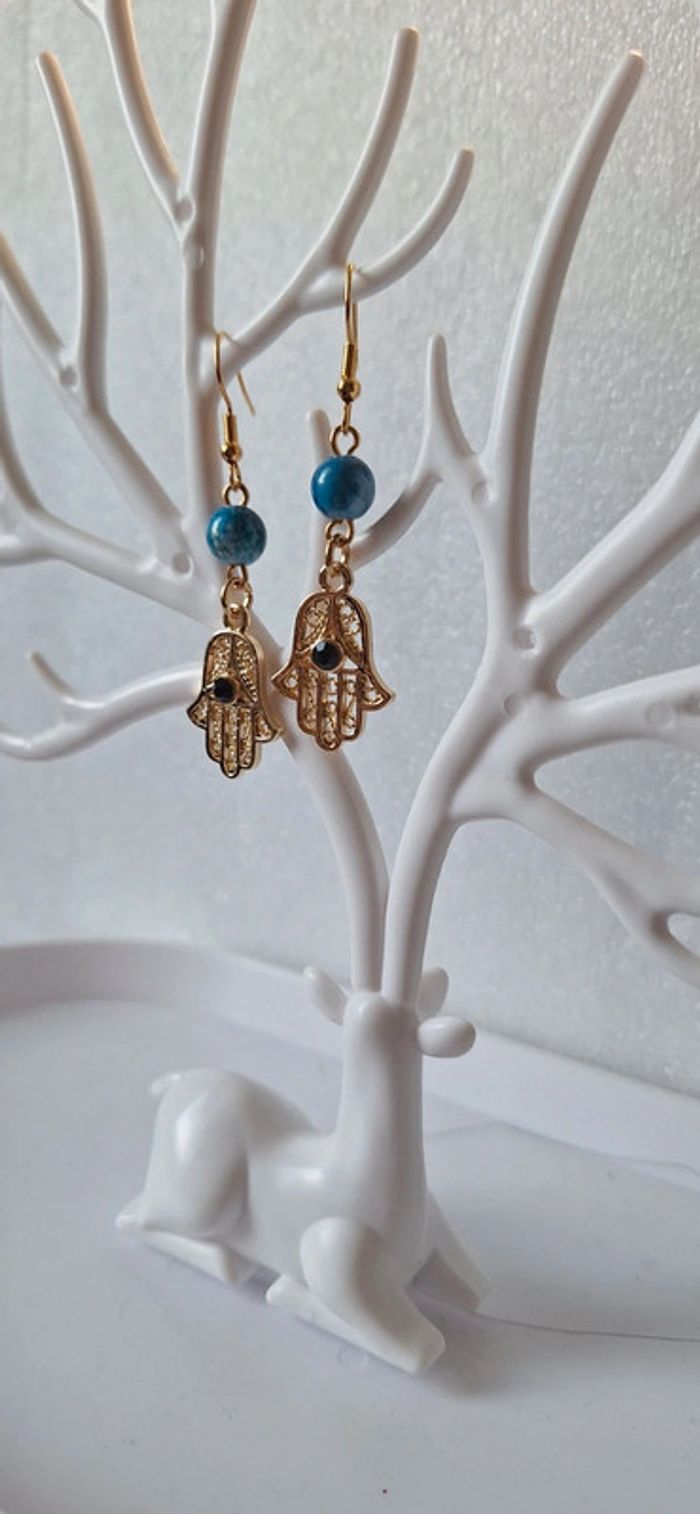 Boucle d'oreilles pendantes main de fatma - photo numéro 2