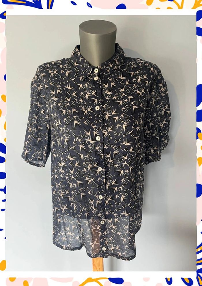 Chemise transparente oiseaux Peter Hahn – T50, manches courtes bleu nuit