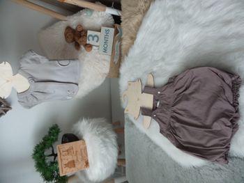 Jolie ensemble robe marron taupe gilet sans manche taupe gris Hibou Kitchoun 3 mois 60cm fille  