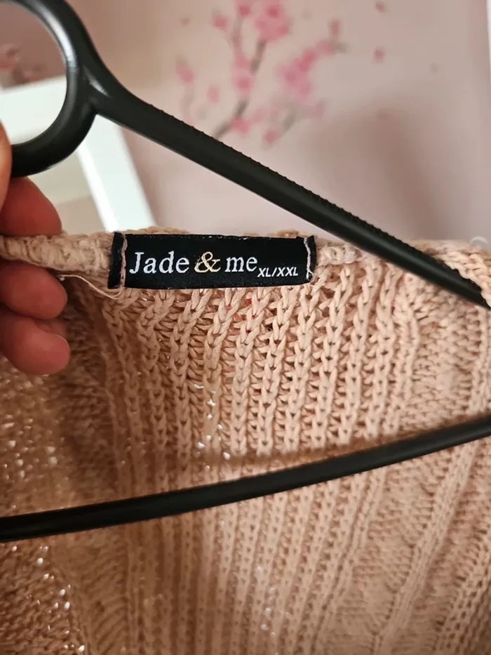 Gilet maille rose blanc gris t42-44 - photo numéro 4