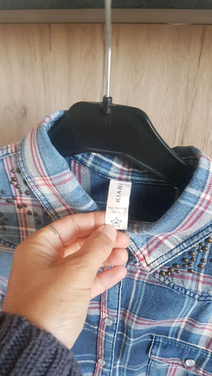 Chemise femme à carreaux jean - photo numéro 3