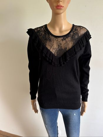 Pull noir avec dentelle à manches longues Morgan taille M TBE