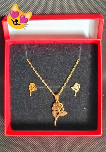 Parure rose collier boucle d'oreille doré