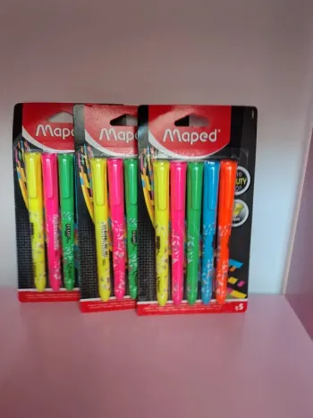 3 lots de fluos comportant pour chaque lot jaune rose vert bleu orange pointe 3mm maped