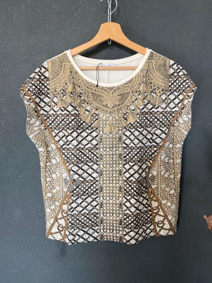Top blouse 36/38 à reflets dorés forme loose - photo numéro 5