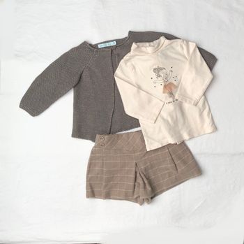 Ensemble 6 mois : gilet bla bla bla + t-shirt + short Kiabi