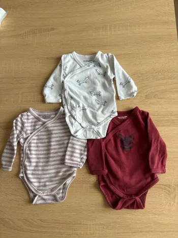 Lot de 3 bodys cache cœur manche longue 3 mois Verbaudet