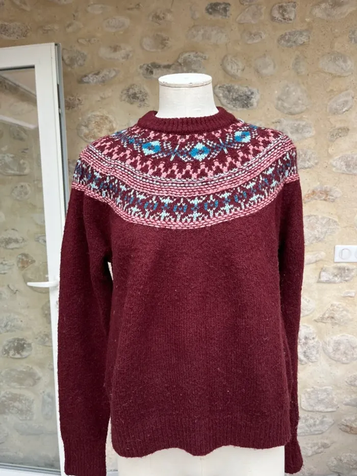 Fashion union - Pull chaud bordeaux rouge motifs aztèque
