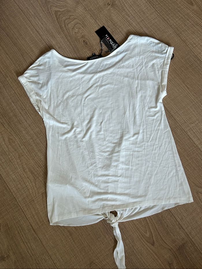 Teeshirt blanc écru neuf avec strass Morgan taille XS (valeur 35€) - photo numéro 8