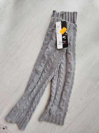 Paire de guêtres jambières lainage tricot torsade grise