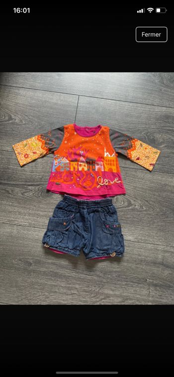 Ensemble été short et t-shirt manches longues Catimini taille 6 mois