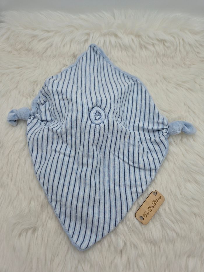 Doudou plat carré Ours beige bleu rayé Steiff - photo numéro 5