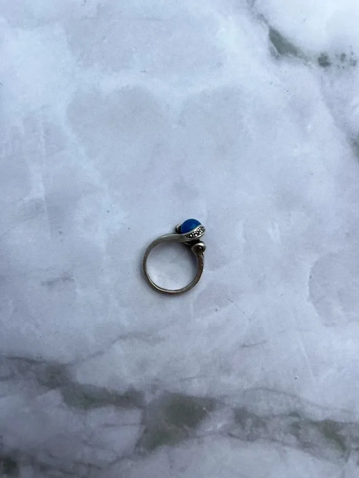 Bague en argent 925 vintage perle bleue foncé raffinée - photo numéro 4