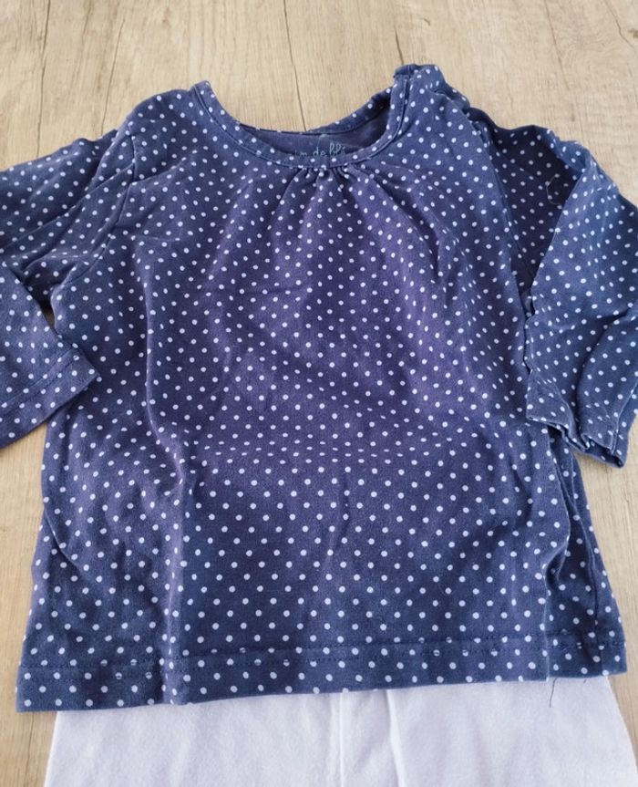 Ensemble fille robe t-shirt manches longues violet à pois legging parme 12 mois Grain de blé - photo numéro 3