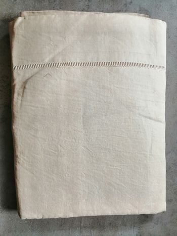 drap plat beige 290 x 213 cm Vintage pour lit 2 pers