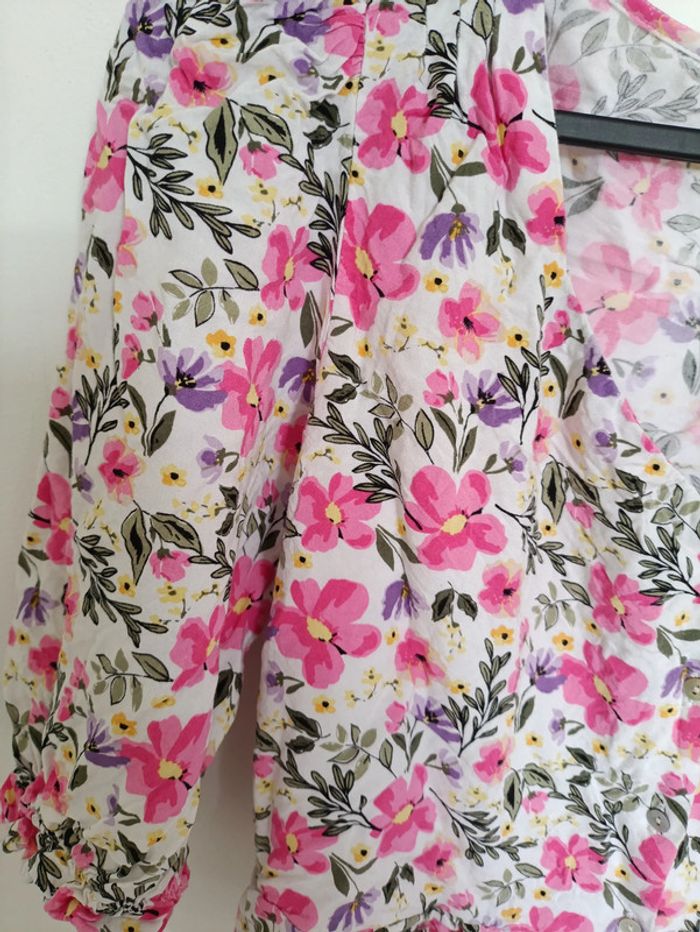 Haut chemises fleuri rose à manches bouffantes vintage - photo numéro 2
