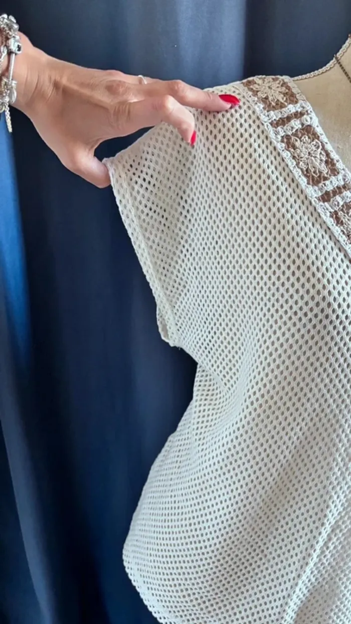 🌸Tunique blanche col v tricoté cotelé taille unique - photo numéro 6