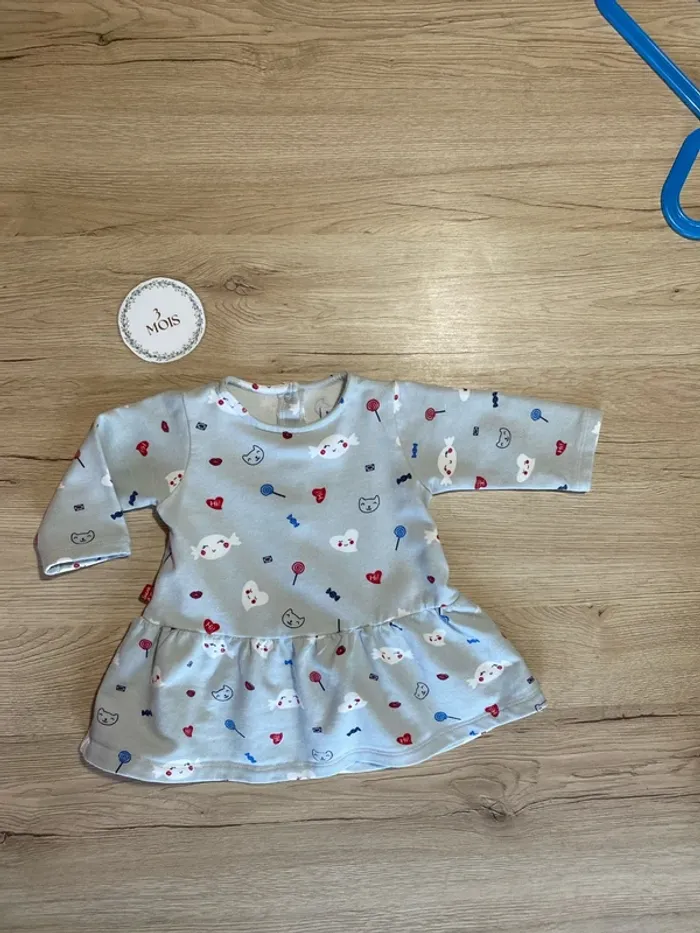 Robe petit volant molletonné hiver bébé fille 3 mois Sucre d’Orge
