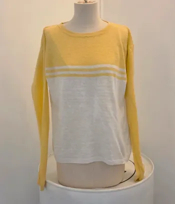 Pull léger en lin jaune et blanc – Uniqlo x Ines de la Fressange – T.S