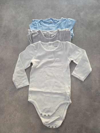 Lot 3 bodies bébé garçon manches longues bleu blanc gris T36mois TBE orchestra