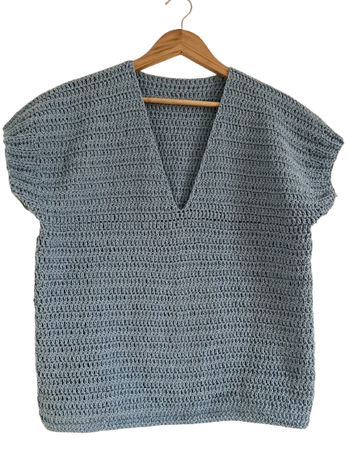 pull col v en coton fait main bleu ciel