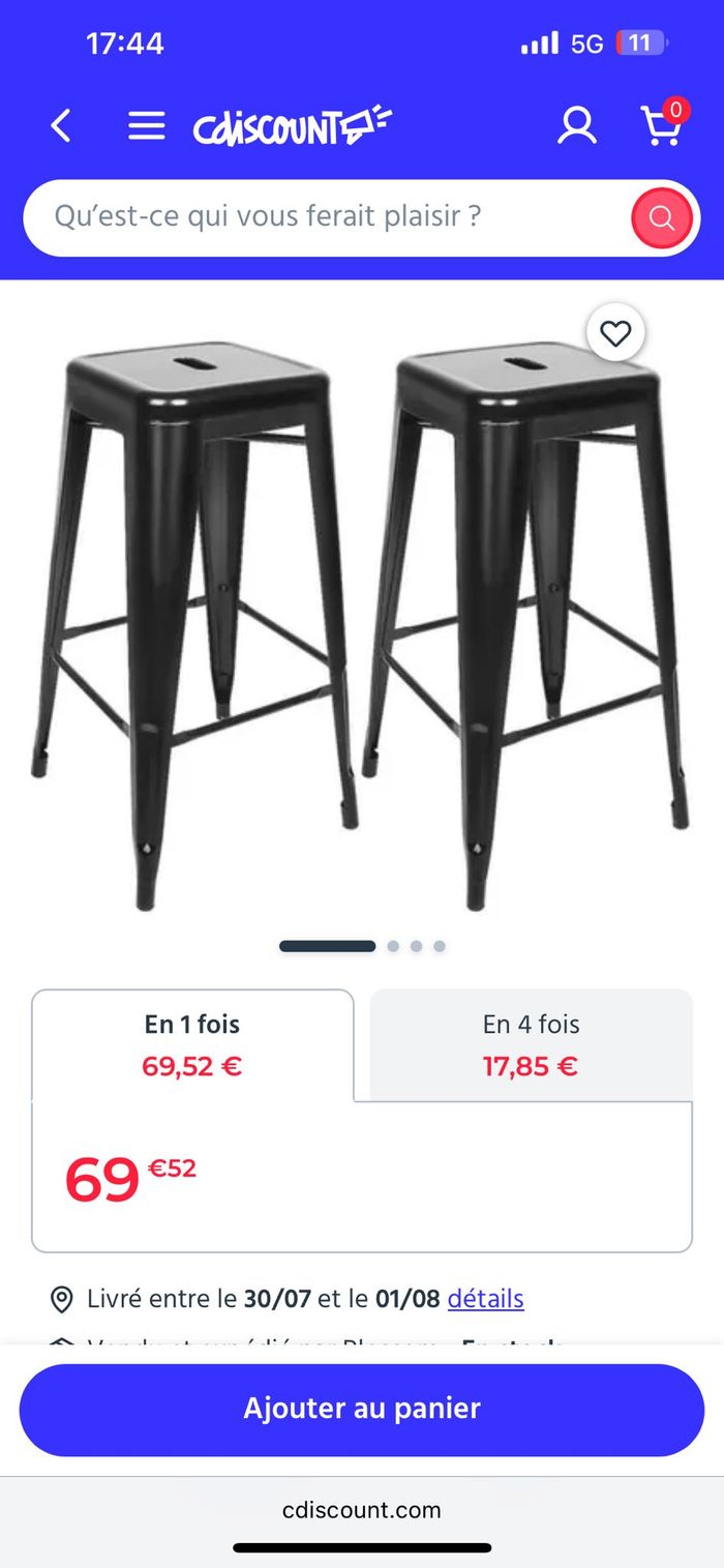 Lot de 2 tabourets de bar - Neuf - photo numéro 2