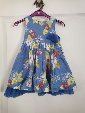 Robe bleue d'été aux motifs fleuris colorés 12mois