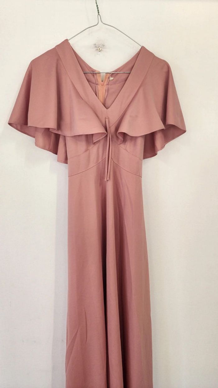 Jolie robe de cérémonie vintage 70's 80's rose pastel a volants - photo numéro 7