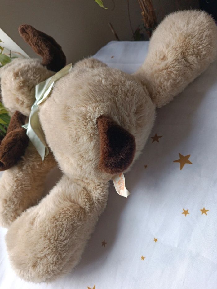 Peluche plush chien dog pound puppy Big grande beige Brown marron crème tâche cuddle allongé couché - photo numéro 10