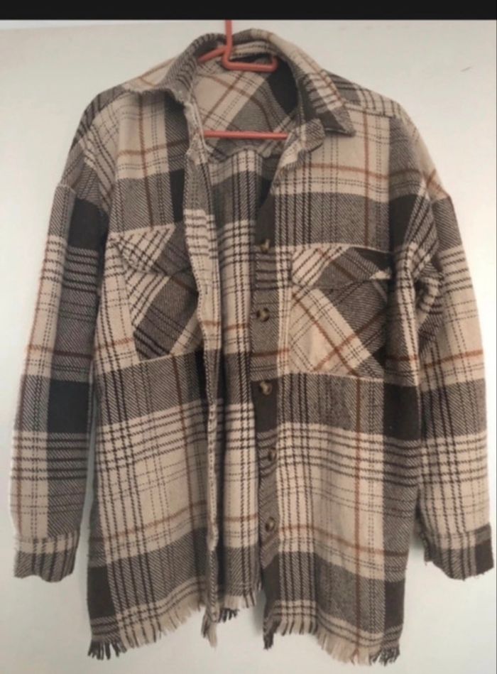 Surchemise à carreaux beige et marron