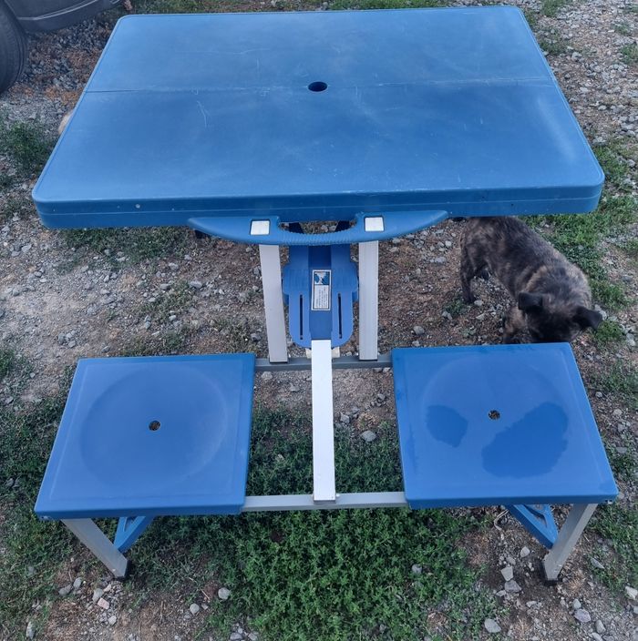 Table de camping pliante 4 places bleu vintage - photo numéro 2