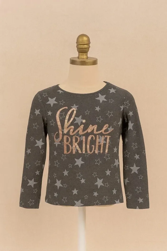 Tee shirt manche longue gris motif étoile imprimé rose brillant Primark Taille 2 / 3 ans - photo numéro 2