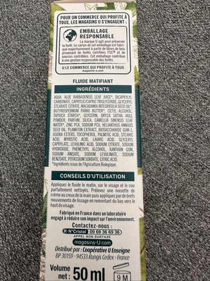 Fluide hydratant u bio thé vert  peaux mixtes grasses  50 ml neuf avec étiquette - photo numéro 2