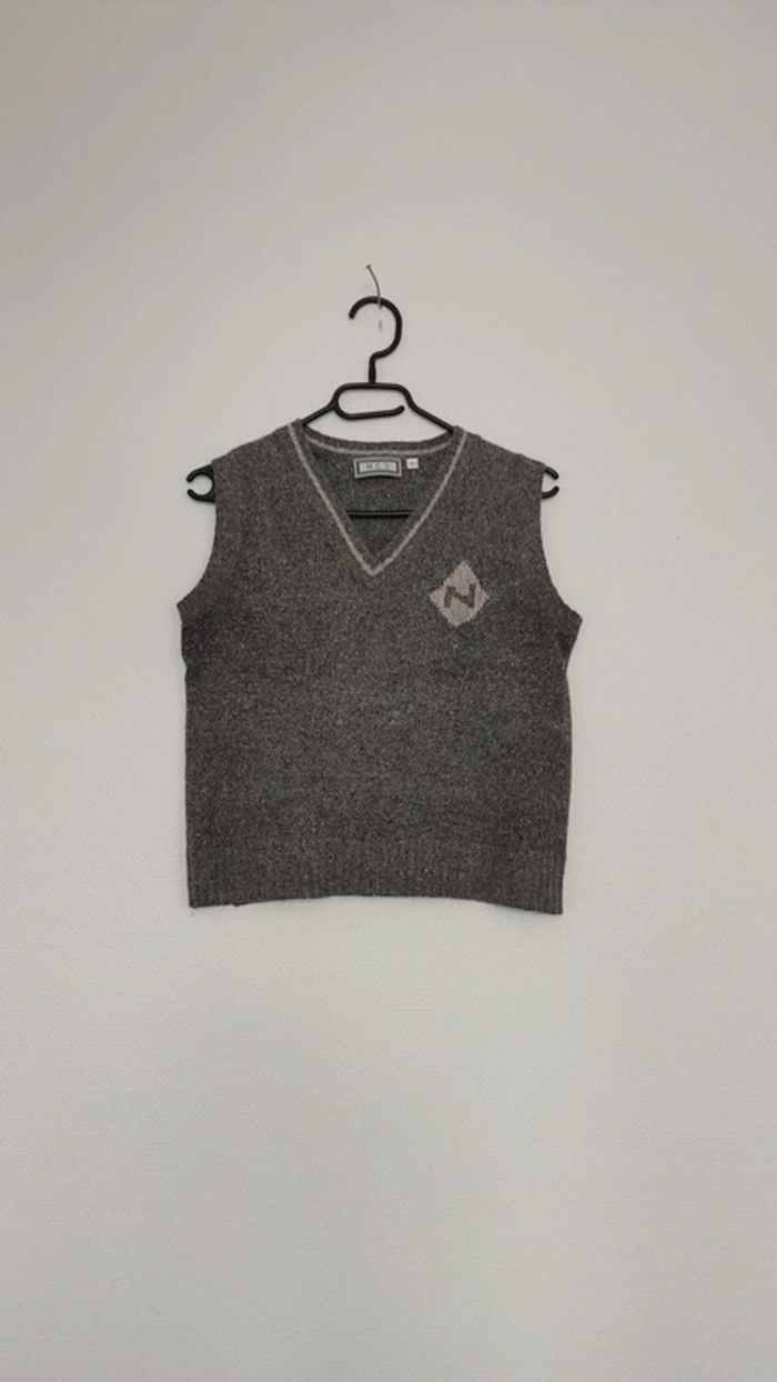 Pull sans manche col V gris perle en soie polyamide et angora - photo numéro 2