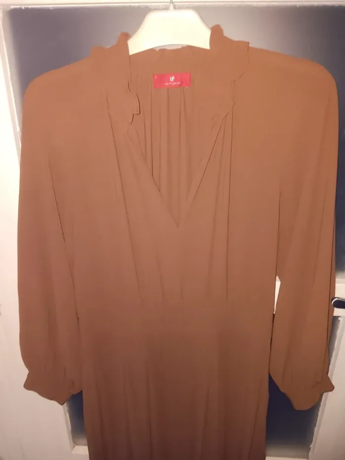Robe longue taille S vintage marron à manches longues élégante - photo numéro 2