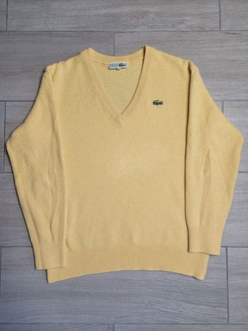 Pull Lacoste Vintage Col V | Jaune Citron | 100% Coton | Taille M Femme