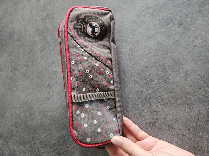 Trousse fourre-tout pour école rectangulaire 2 poches - Grise & rose - Fouganza